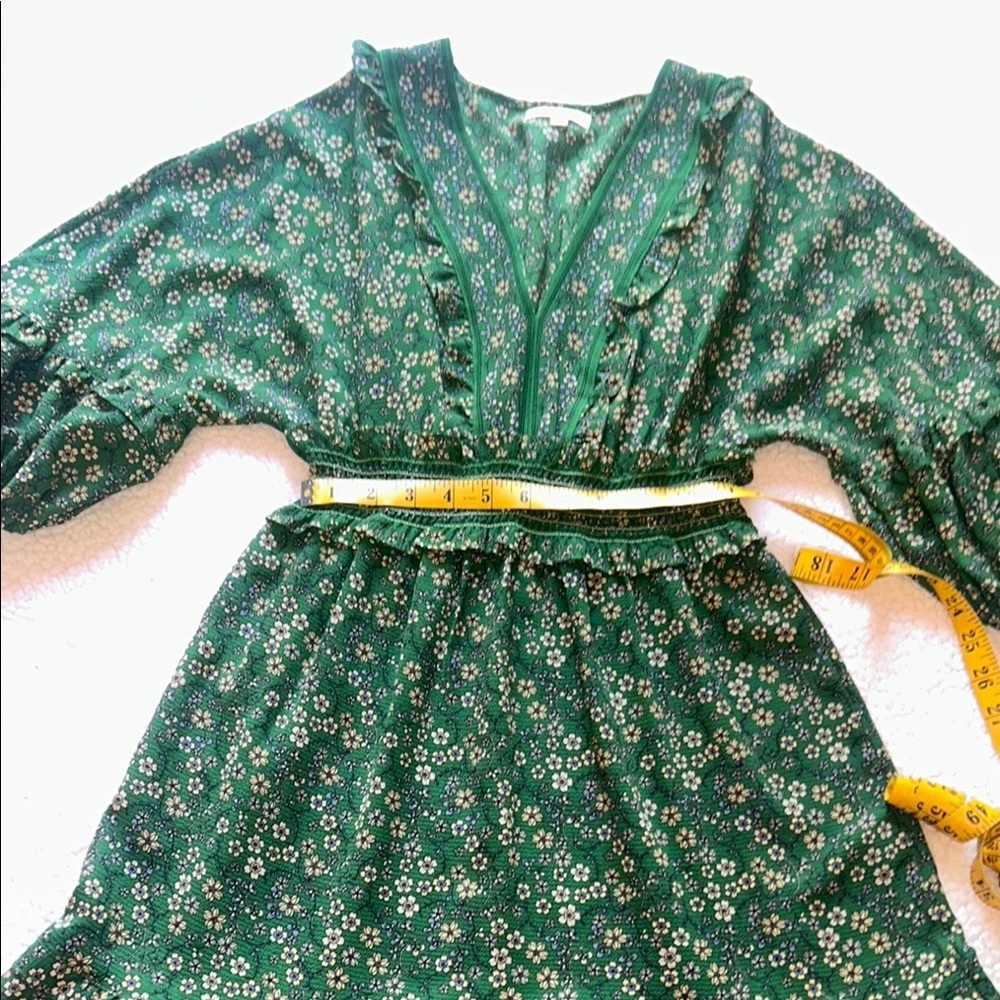 NWOT Max Studio Green Floral Bohemian Prairie Dress 3/4 sleeve - Picture 3 of 8